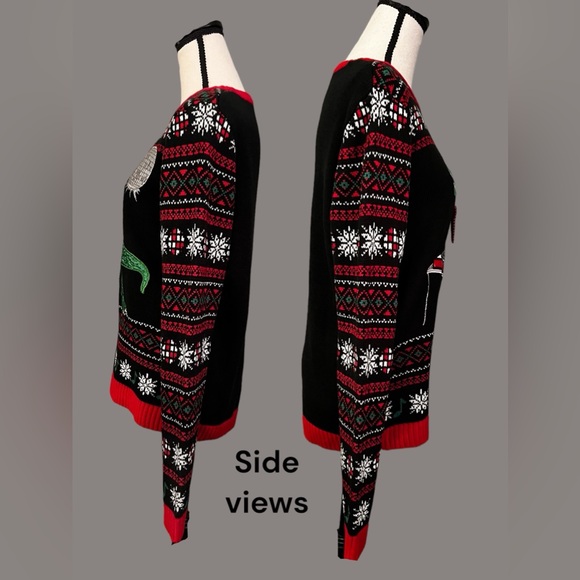 Holiday Time, Christmas Sweater, Deejay Dinosaur, Women’s Size XXL/2XL - Picture 2 of 15